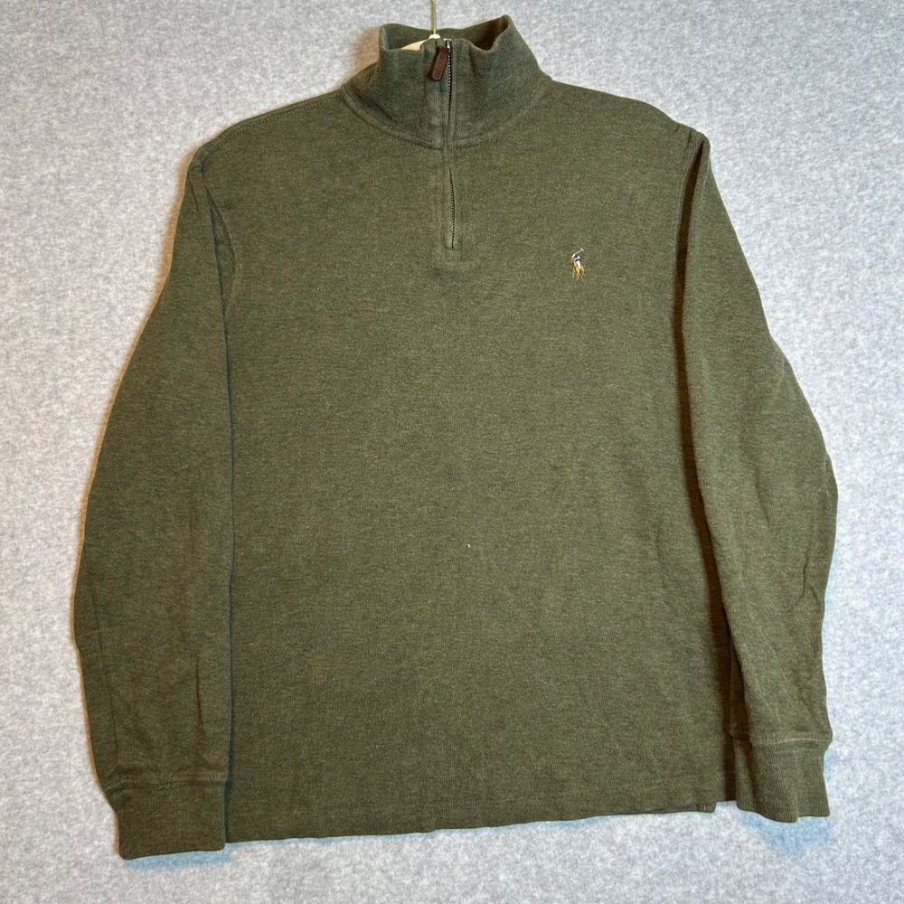 Polo Ralph Lauren Pullover Mens Small Green Estate Rib Quarter Zip Old Money